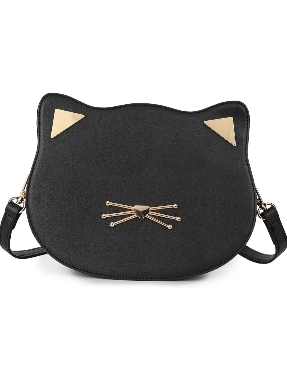 Black Cat-Shaped Crossbody Bag with Gold Accents